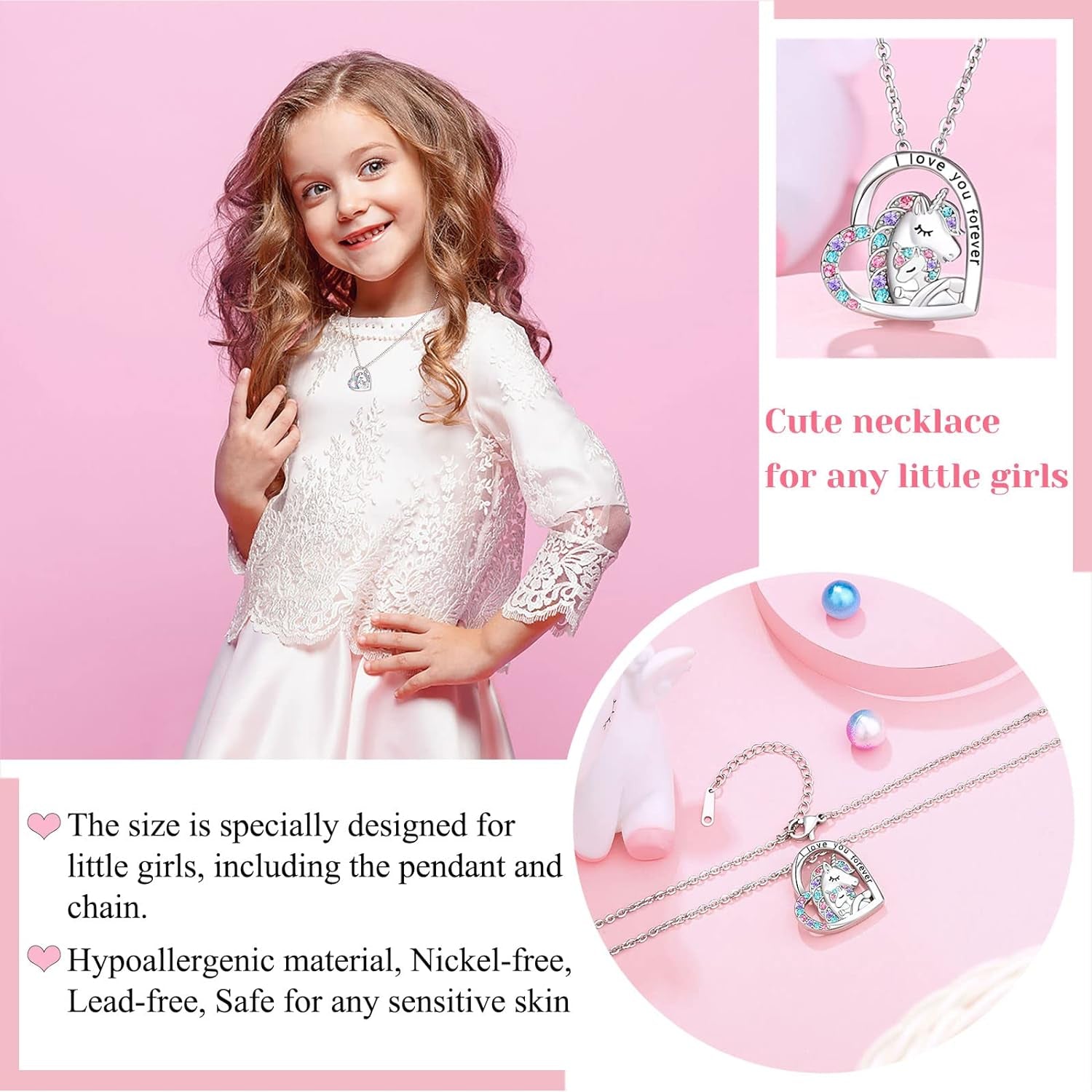 To My Daughter/Granddaughter/Niece/Girl Unicorn Necklace, Birthday Mothers Day Gifts for Little Girls