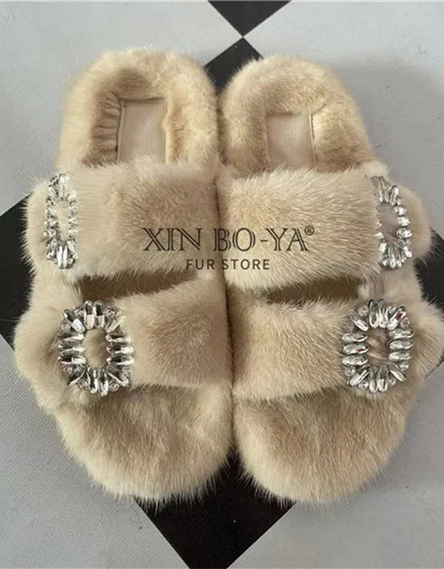 Load image into Gallery viewer, Winter Fur Slippers Women 2024 Flat Real Fur Mink Slippers Warm Soft Indoor Women Fur Slippers Luxury Designer Female Shoes
