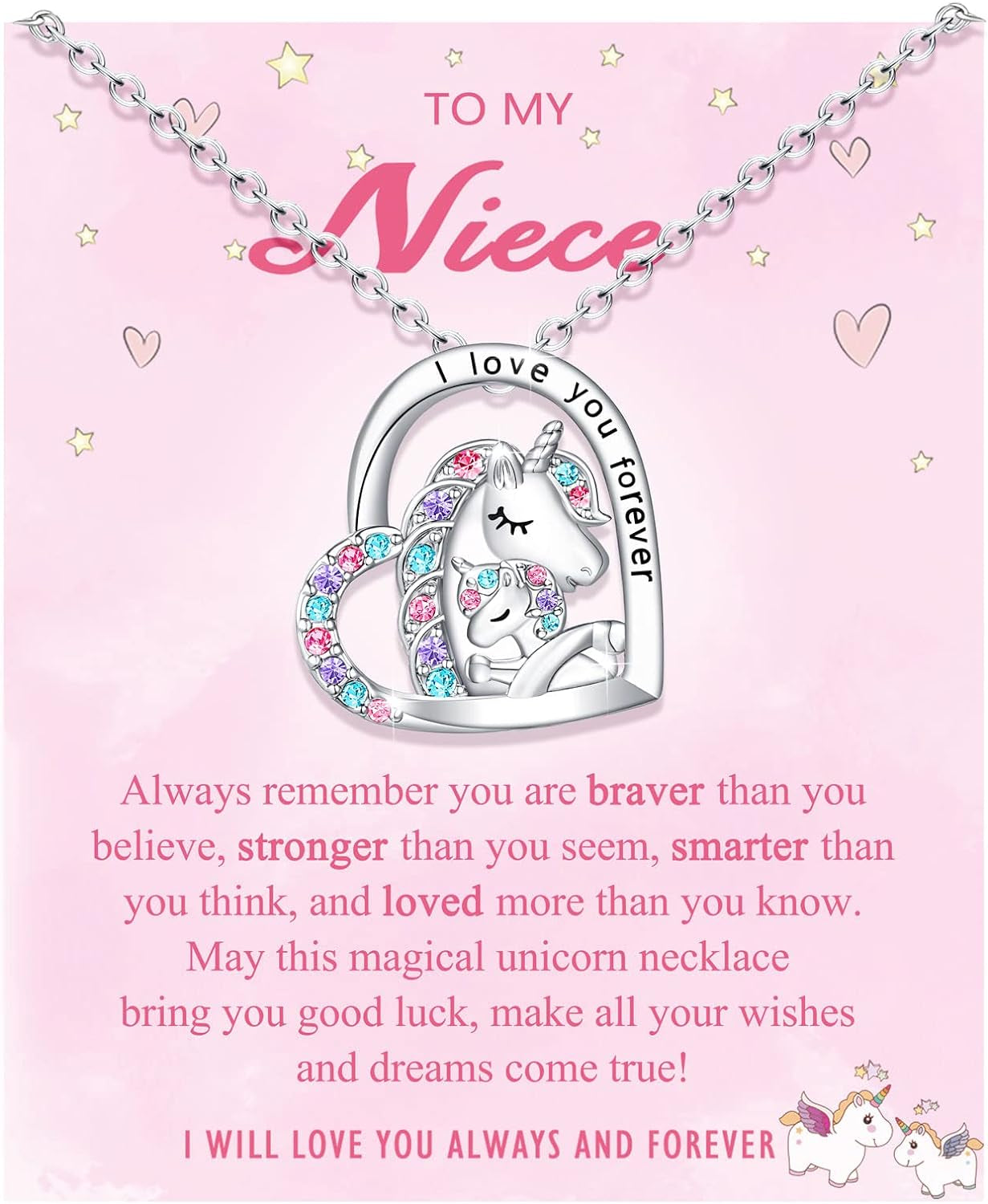 To My Daughter/Granddaughter/Niece/Girl Unicorn Necklace, Birthday Mothers Day Gifts for Little Girls