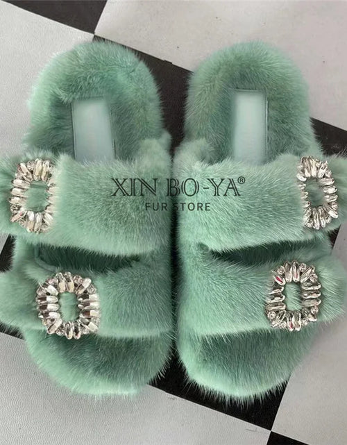 Load image into Gallery viewer, Winter Fur Slippers Women 2024 Flat Real Fur Mink Slippers Warm Soft Indoor Women Fur Slippers Luxury Designer Female Shoes
