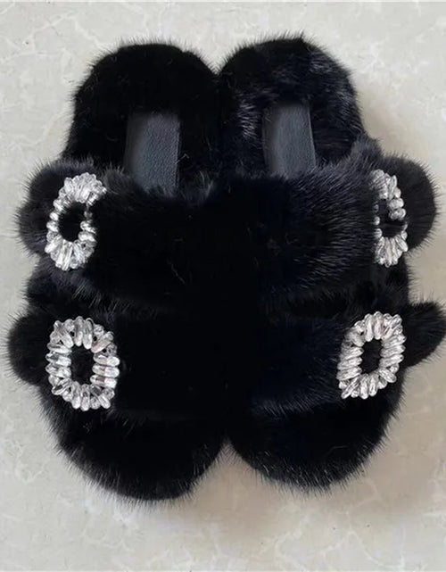 Load image into Gallery viewer, Winter Fur Slippers Women 2024 Flat Real Fur Mink Slippers Warm Soft Indoor Women Fur Slippers Luxury Designer Female Shoes
