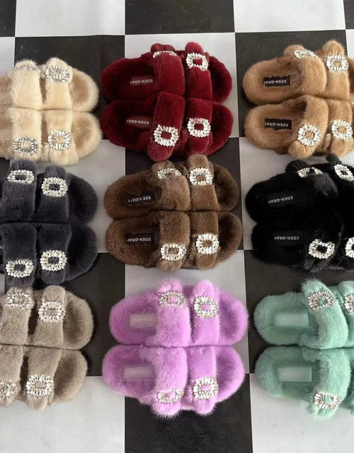 Load image into Gallery viewer, Winter Fur Slippers Women 2024 Flat Real Fur Mink Slippers Warm Soft Indoor Women Fur Slippers Luxury Designer Female Shoes
