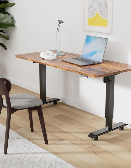Load image into Gallery viewer, Electric Height Adjustable Standing Desk, 55X24 Inches, Ergonomic Home Office Sit/Stand up Desk with Two-Piece Desktop (Black Steel Frame/Rustic Brown Top)
