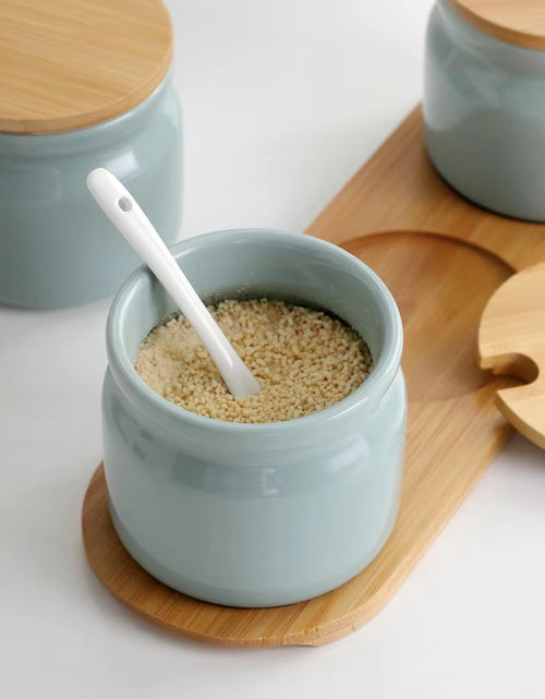 Load image into Gallery viewer, Ceramic Spice Rack Salt Shaker and Pepper Shaker Oil Bottle Set Kitchen Household Supplies for Spices Storage Jar with Cover
