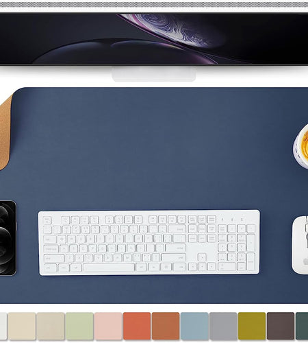 Cork Desk Mat - Dual-Sided Desk Pad for Office and Home - Desk Organization and Accessories - Ideal for Large Mouse Pad and Desk Mats on Top of Desks(Dark Blue,90Cmx 43Cm)
