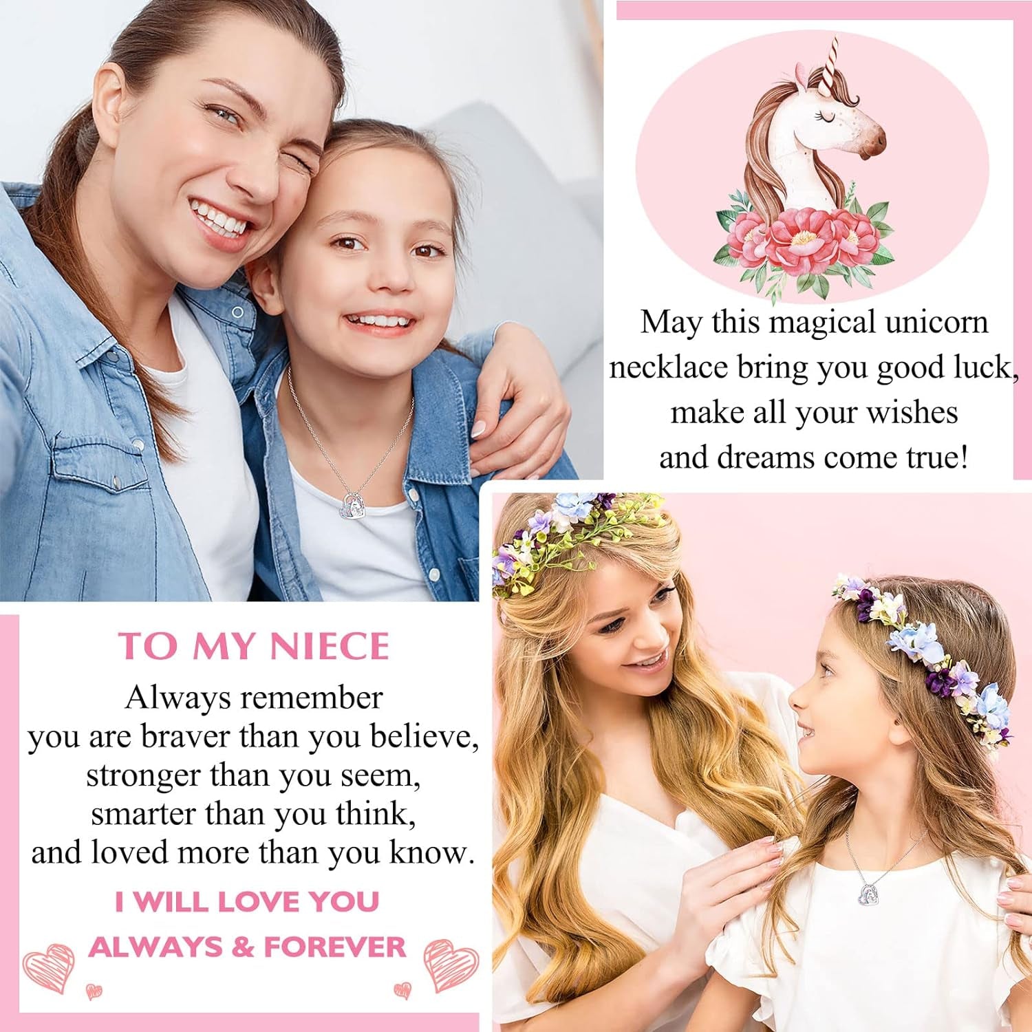 To My Daughter/Granddaughter/Niece/Girl Unicorn Necklace, Birthday Mothers Day Gifts for Little Girls