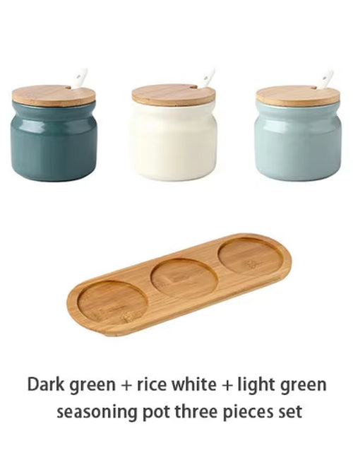 Load image into Gallery viewer, Ceramic Spice Rack Salt Shaker and Pepper Shaker Oil Bottle Set Kitchen Household Supplies for Spices Storage Jar with Cover
