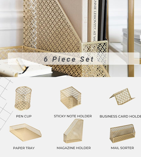 Gold Desk Accessories for Women Office 6 Piece Gold Desk Set Gold Office Organizer - Office Supplies Gold - Office Organization Set - Desk Organizer for Women Gold Desk Sets and Accessories for Women