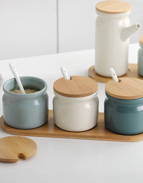 Load image into Gallery viewer, Ceramic Spice Rack Salt Shaker and Pepper Shaker Oil Bottle Set Kitchen Household Supplies for Spices Storage Jar with Cover
