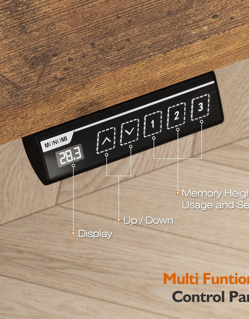 Load image into Gallery viewer, Electric Height Adjustable Standing Desk, 55X24 Inches, Ergonomic Home Office Sit/Stand up Desk with Two-Piece Desktop (Black Steel Frame/Rustic Brown Top)
