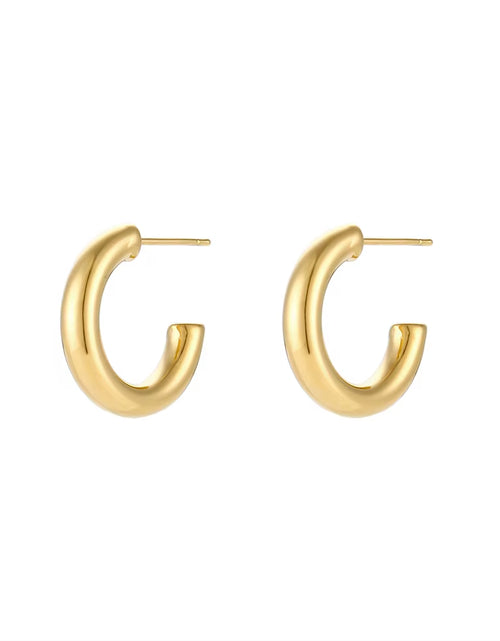Load image into Gallery viewer, Hypoallergenic Tarnish Free Stainless Steel Hollow Tube Large Medium Small Size Gold Plated Hoop Earrings for Women
