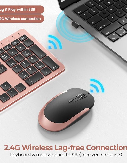 Load image into Gallery viewer, Rechargeable Wireless Keyboard Mouse Combo Full Size Cordless Keyboard &amp; Mouse Sets with Build-In Lithium Battery Ultra Thin Quiet Keyboard Mice (Black and Rose Gold)
