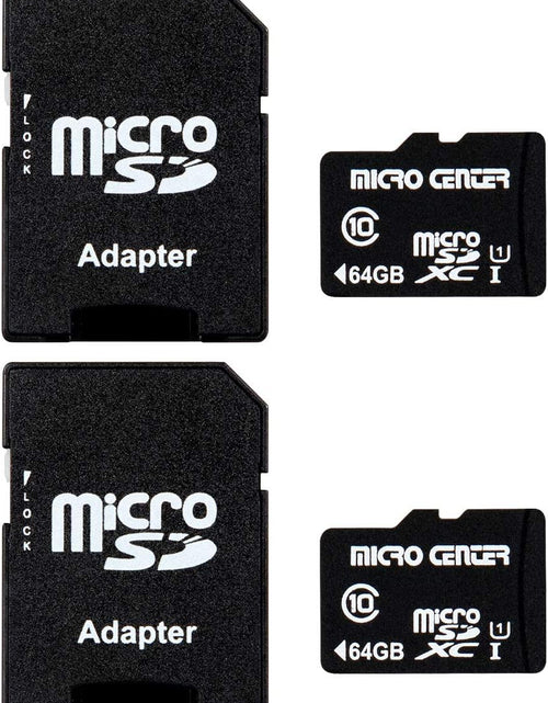 Load image into Gallery viewer, Micro Center 64GB Class 10 Microsdxc Flash Memory Card with Adapter for Mobile Device Storage Phone, Tablet, Drone &amp; Full HD Video Recording - 80Mb/S UHS-I, C10, U1 (2 Pack)
