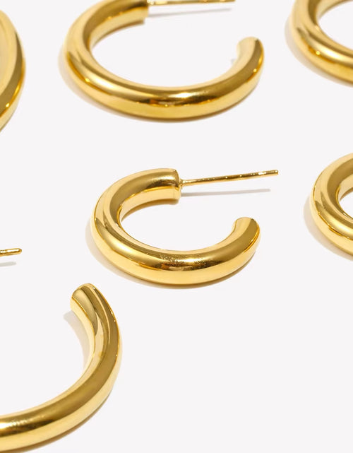 Load image into Gallery viewer, Hypoallergenic Tarnish Free Stainless Steel Hollow Tube Large Medium Small Size Gold Plated Hoop Earrings for Women
