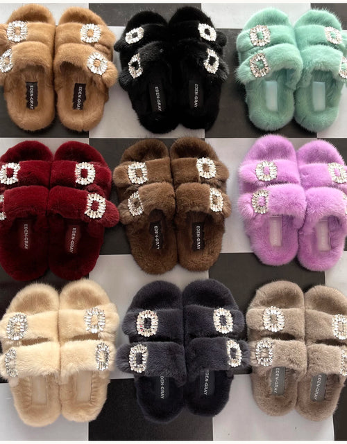 Load image into Gallery viewer, Winter Fur Slippers Women 2024 Flat Real Fur Mink Slippers Warm Soft Indoor Women Fur Slippers Luxury Designer Female Shoes
