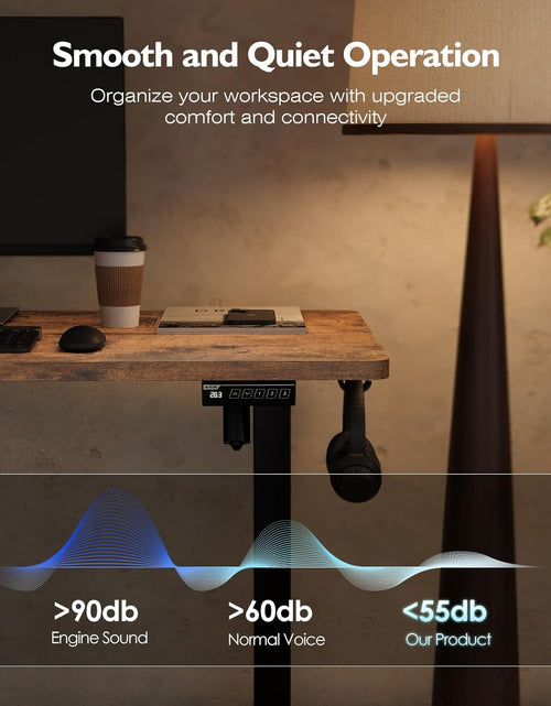 Load image into Gallery viewer, Electric Height Adjustable Standing Desk, 55X24 Inches, Ergonomic Home Office Sit/Stand up Desk with Two-Piece Desktop (Black Steel Frame/Rustic Brown Top)
