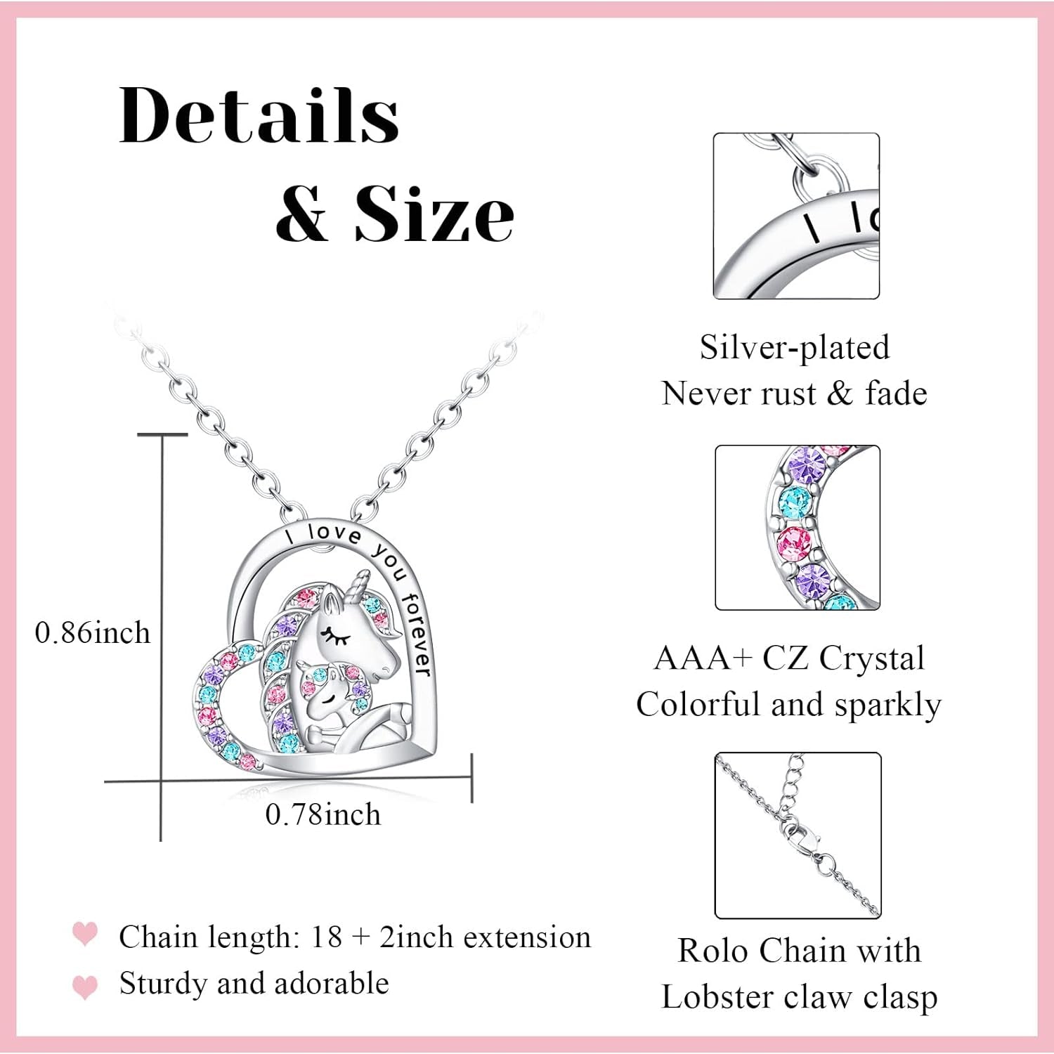 To My Daughter/Granddaughter/Niece/Girl Unicorn Necklace, Birthday Mothers Day Gifts for Little Girls