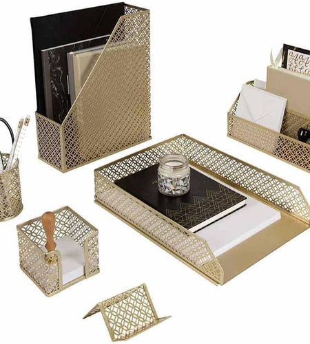 Gold Desk Accessories for Women Office 6 Piece Gold Desk Set Gold Office Organizer - Office Supplies Gold - Office Organization Set - Desk Organizer for Women Gold Desk Sets and Accessories for Women