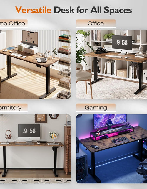 Load image into Gallery viewer, Electric Height Adjustable Standing Desk, 55X24 Inches, Ergonomic Home Office Sit/Stand up Desk with Two-Piece Desktop (Black Steel Frame/Rustic Brown Top)
