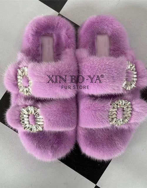 Load image into Gallery viewer, Winter Fur Slippers Women 2024 Flat Real Fur Mink Slippers Warm Soft Indoor Women Fur Slippers Luxury Designer Female Shoes
