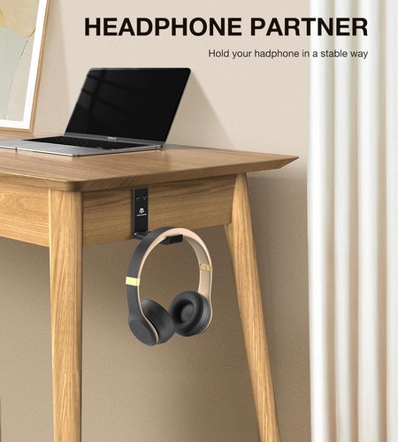 Headphone Stand Hanger Foldable Wall Hooks, save Space Durable Aluminum Headset Stand Holder for Universal Gaming Headset, Strong Adhesive, Black