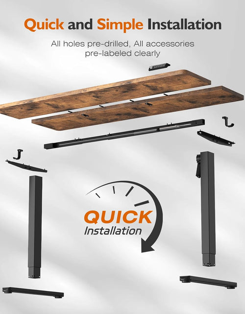 Load image into Gallery viewer, Electric Height Adjustable Standing Desk, 55X24 Inches, Ergonomic Home Office Sit/Stand up Desk with Two-Piece Desktop (Black Steel Frame/Rustic Brown Top)
