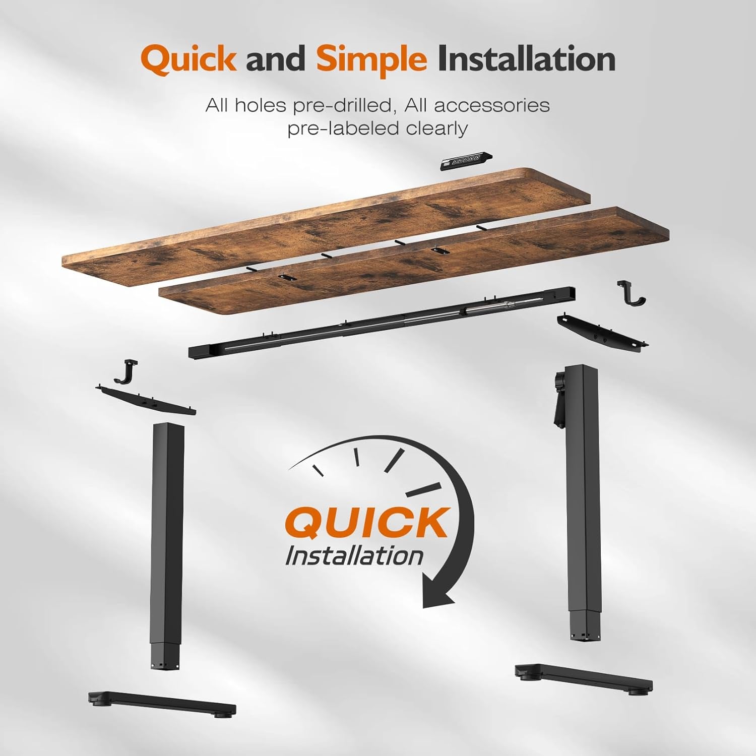 Electric Height Adjustable Standing Desk, 55X24 Inches, Ergonomic Home Office Sit/Stand up Desk with Two-Piece Desktop (Black Steel Frame/Rustic Brown Top)