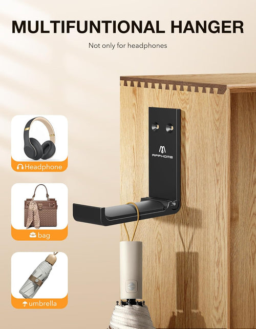 Load image into Gallery viewer, Headphone Stand Hanger Foldable Wall Hooks, save Space Durable Aluminum Headset Stand Holder for Universal Gaming Headset, Strong Adhesive, Black
