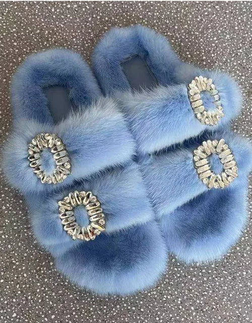 Load image into Gallery viewer, Winter Fur Slippers Women 2024 Flat Real Fur Mink Slippers Warm Soft Indoor Women Fur Slippers Luxury Designer Female Shoes
