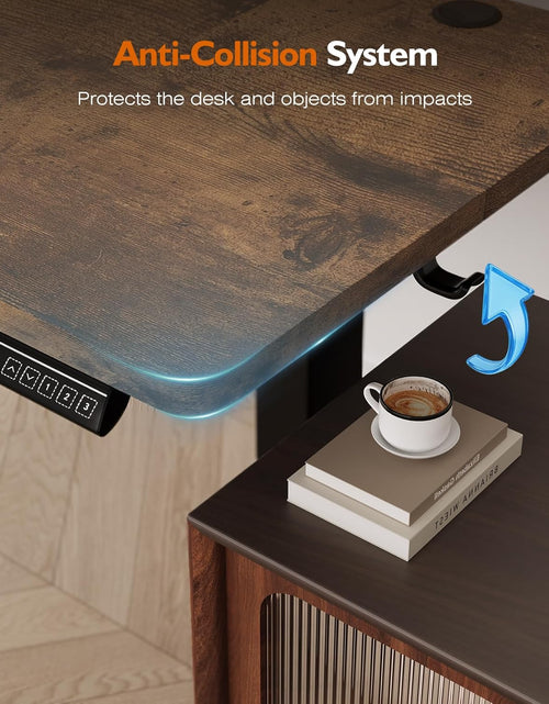 Load image into Gallery viewer, Electric Height Adjustable Standing Desk, 55X24 Inches, Ergonomic Home Office Sit/Stand up Desk with Two-Piece Desktop (Black Steel Frame/Rustic Brown Top)
