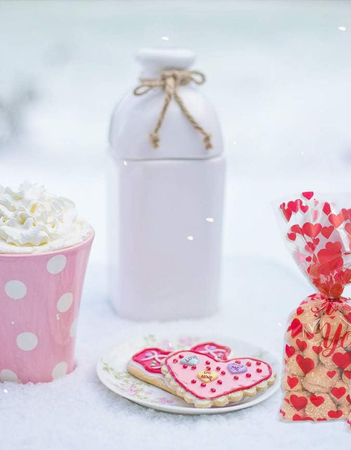 Load image into Gallery viewer, 100 Pieces Valentine Cellophane Bags Heart Treat Bags Candy Goodies Gift Bags and 150 Pieces Red Twist Ties for Valentine Party Supplies
