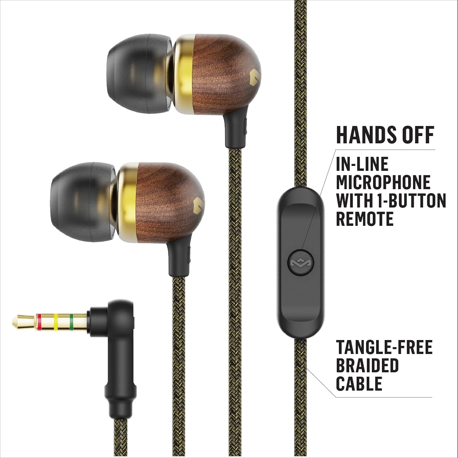Smile Jamaica Wired: Wired Earphones with Microphone, Noise Isolating Design, and Sustainable Materials, Brass