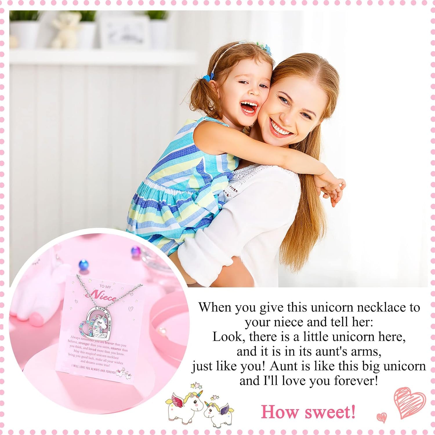 To My Daughter/Granddaughter/Niece/Girl Unicorn Necklace, Birthday Mothers Day Gifts for Little Girls
