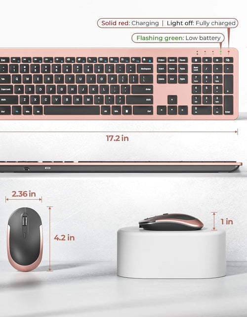 Load image into Gallery viewer, Rechargeable Wireless Keyboard Mouse Combo Full Size Cordless Keyboard &amp; Mouse Sets with Build-In Lithium Battery Ultra Thin Quiet Keyboard Mice (Black and Rose Gold)
