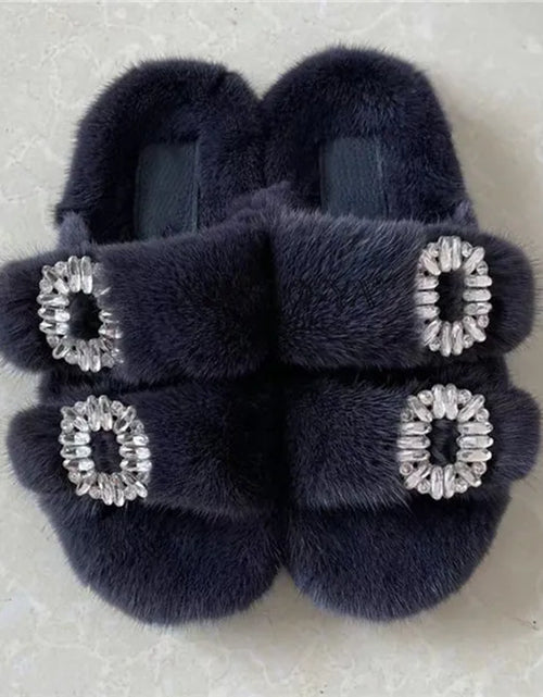 Load image into Gallery viewer, Winter Fur Slippers Women 2024 Flat Real Fur Mink Slippers Warm Soft Indoor Women Fur Slippers Luxury Designer Female Shoes
