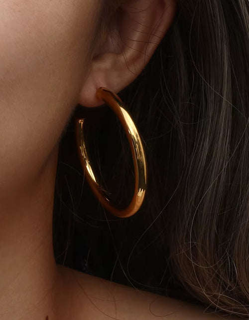 Load image into Gallery viewer, Hypoallergenic Tarnish Free Stainless Steel Hollow Tube Large Medium Small Size Gold Plated Hoop Earrings for Women
