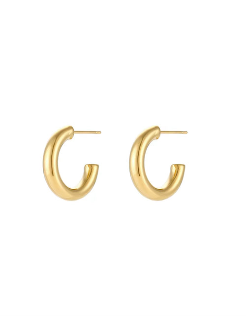 Load image into Gallery viewer, Hypoallergenic Tarnish Free Stainless Steel Hollow Tube Large Medium Small Size Gold Plated Hoop Earrings for Women
