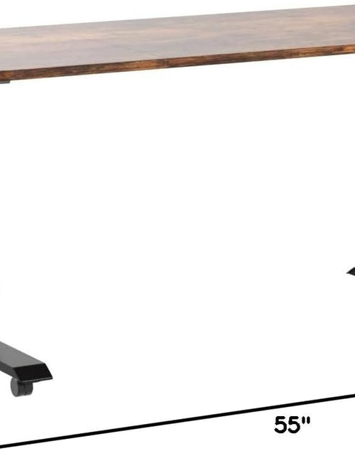 Load image into Gallery viewer, Electric Height Adjustable Standing Desk, 55X24 Inches, Ergonomic Home Office Sit/Stand up Desk with Two-Piece Desktop (Black Steel Frame/Rustic Brown Top)
